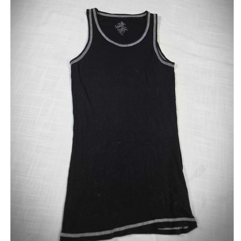 Chopper Couture Black Ribbed Tank Top Dagger Rose Studded Y2K Biker Graphic S
